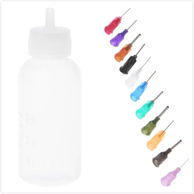 1/2pcs 30ml dispensing bottle + 11 0.5 inch plastic steel dispensing heads for flux and needles