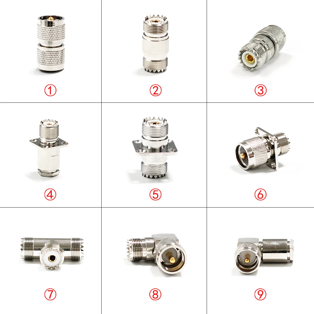 

1pc New UHF Male Female RF Coax Adapter Coupler Straight Right Angle Panel Mount Connector Wholesale