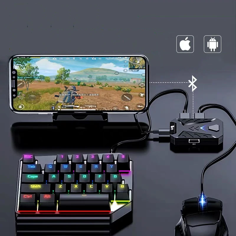 Adaptador de teclado y ratón para juegos móviles, convertidor de controlador PUBG/Call of Duty con cable/inalámbrico para Android/iOS menos de 13,4