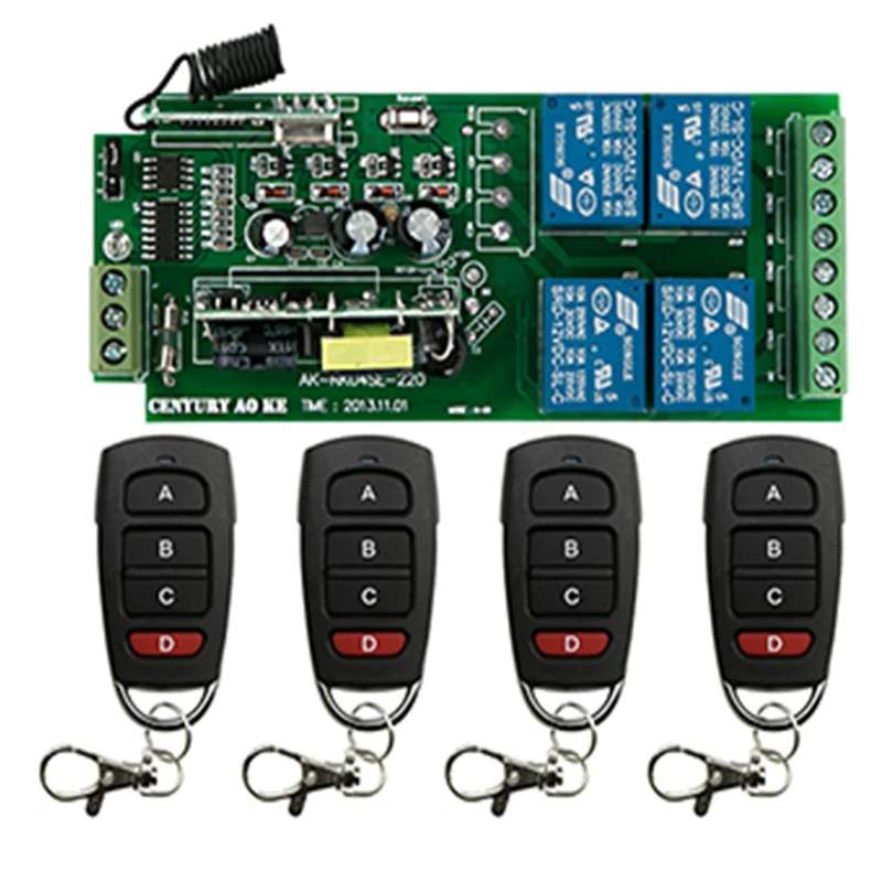 

AC85V-250V 10A реле 4CH 4CH беспроводной радиочастотный пульт дистанционного управления переключатель света 10A релейный выход модуль радиоприемника + передатчик