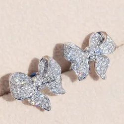 Huitan Romantic Bowknot Women Stud Earrings Full Paved Shiny Crystal Zircon Delicate Accessories Fashion Earrings Jewelry