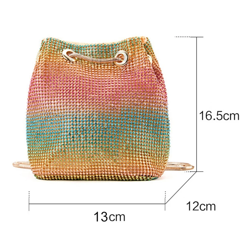 Borsa a secchiello in cristallo per donna borsa da donna con perline di strass multicolore 2020 borsa a tracolla Bling di lusso borse da festa X90H