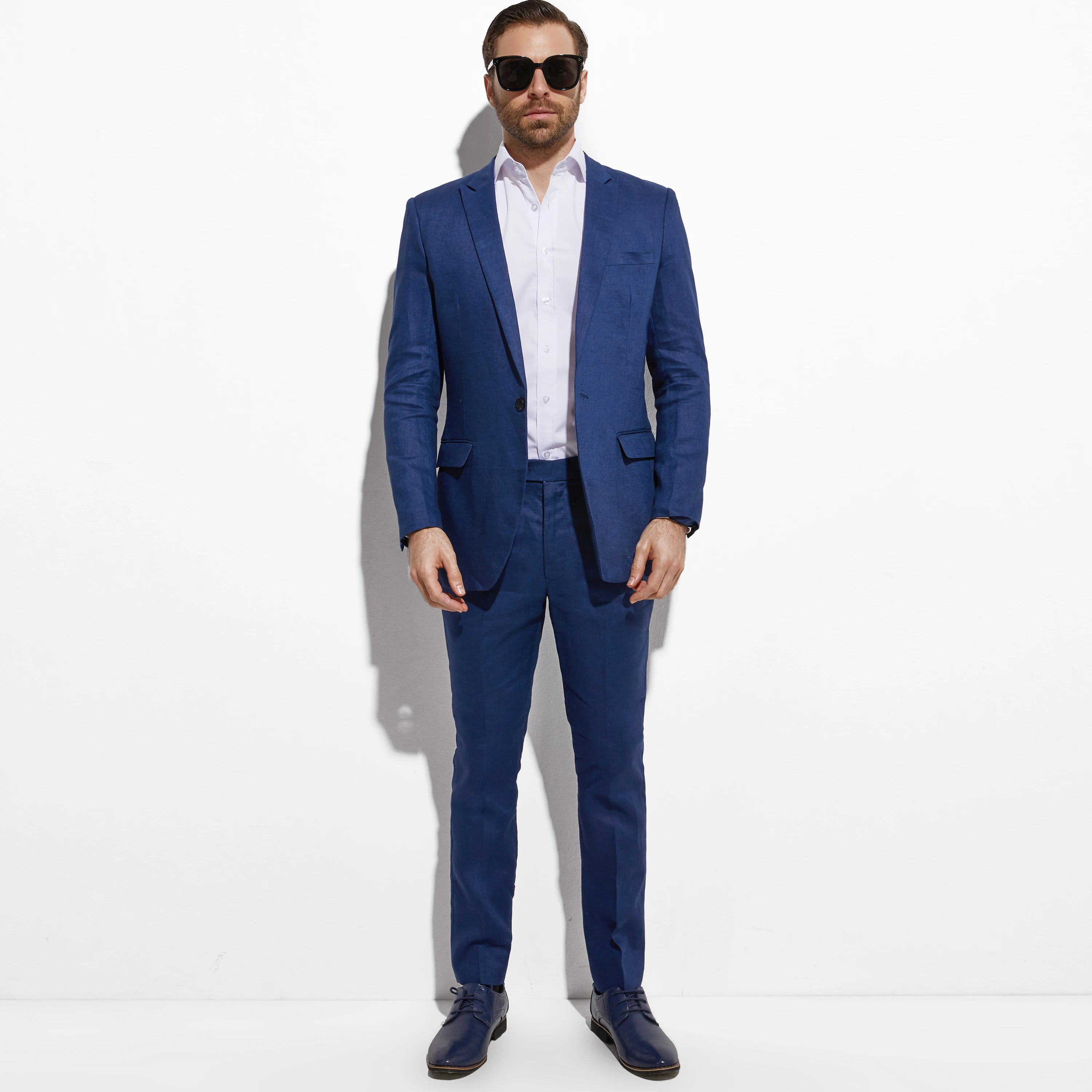 Custom Linen Suit Men Custom Made Suits Light Navy Blue Slim Beach Bespoke Wedding Suits For Men Breathable Costume Sur Mesure