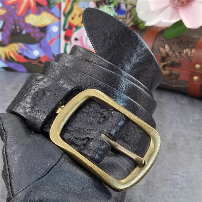 

Retro Brass Belt Buckle Super Thick Leather Belt Men Ceinture Cowboy Jeans Men's Belt Ceinture Homme Waist Belt For Men MBT0540