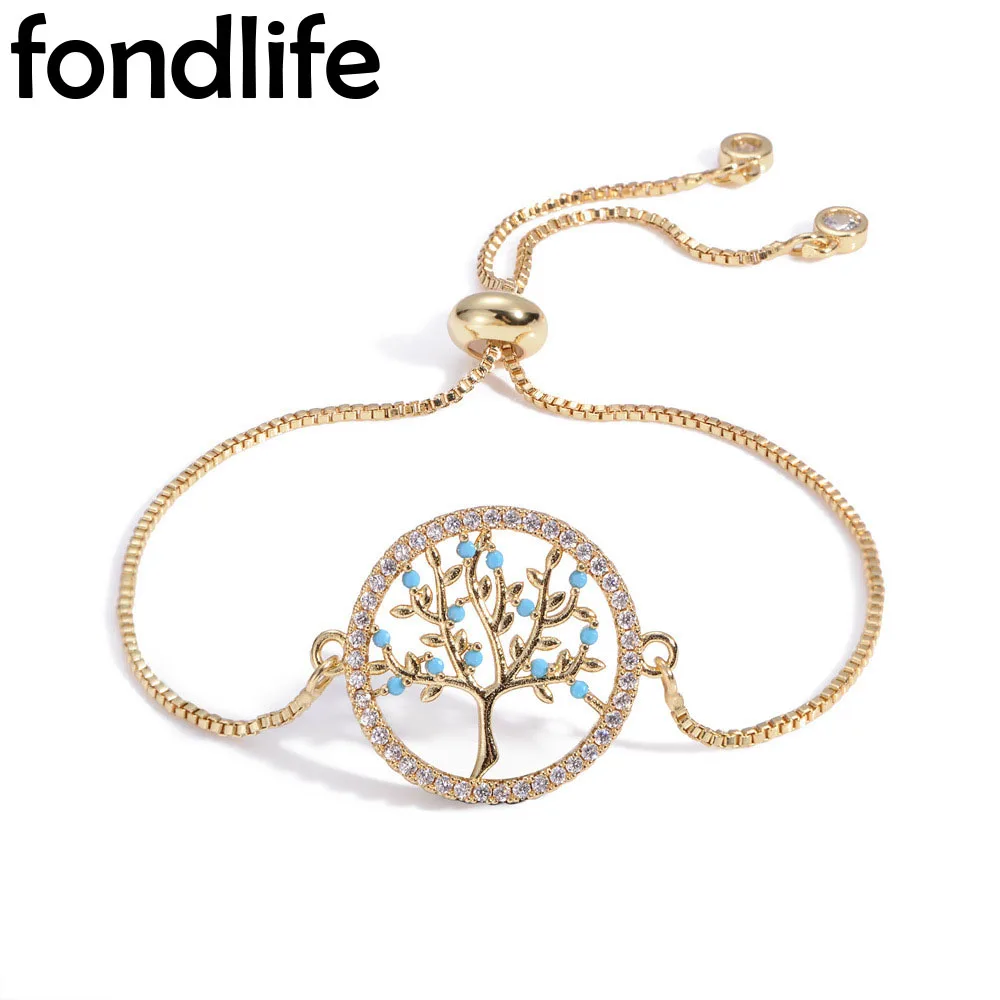Putih Biru Kubik Zirkonia Kristal Pohon Kehidupan Slide Gelang Disesuaikan Kualitas Tinggi Mengkilap Putri Mewah Klasik Perhiasan Dia