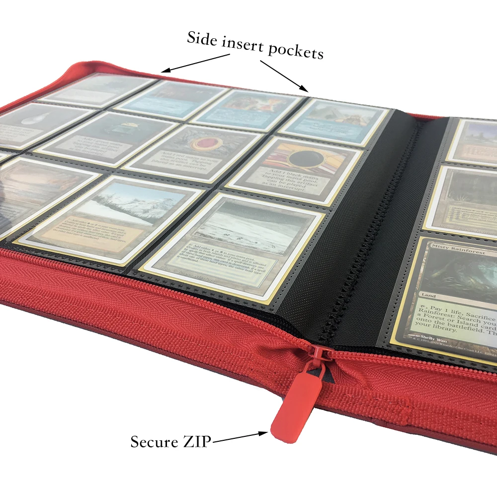 480 Pockets Side Loading Trading Card Binder Pages - Zip Album - 12 Pocket TCG Folder Card Collector : Red