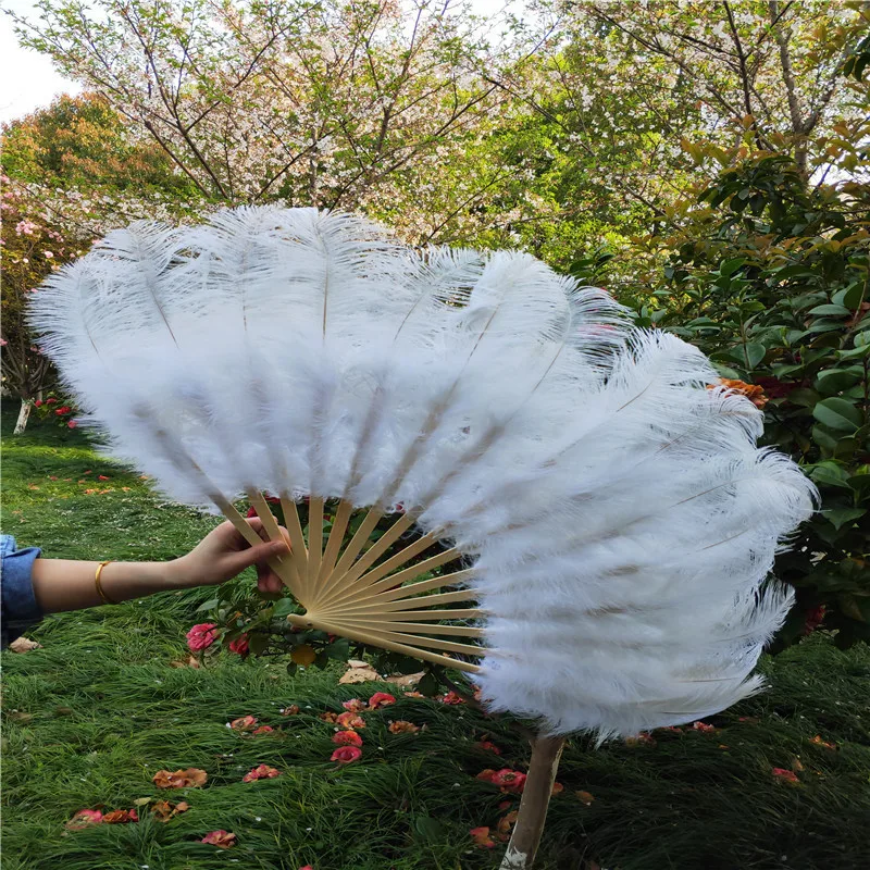 15 Bone Ostrich Feather Fan Celebration Party Wedding Dance Performance Props Decorative Feathers for Crafts Fan