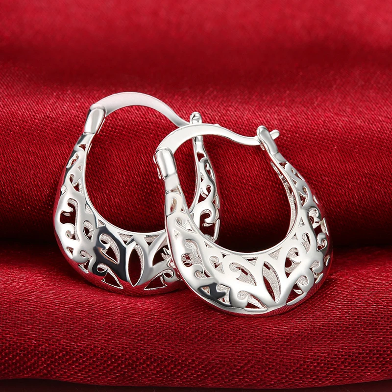 Aravant 925 Silver Hollow Flowers Hoop Earring For Women Wedding Charm Jewelry