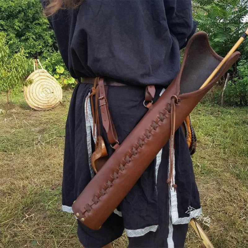 Mittelalterlichen Leder Vintage Pfeil Köcher Bogen Halter Cosplay Archer Hunter Larp Requisiten Steampunk Recurve Bogen Jagd Schießen Tasche Für Erwachsene