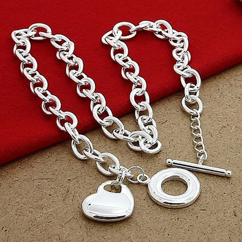 Wedding Jewelry Sets 925 Silver Love Heart Necklace Bracelets Set For Women Fashion Jewelry