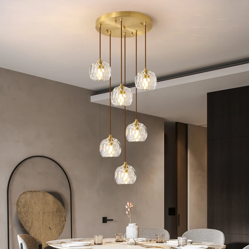 LED Chandelier Different Heads Modern Minimalist Crystal Minimalist Creative Personality Lamp Small Copper Dinning Room Nordic