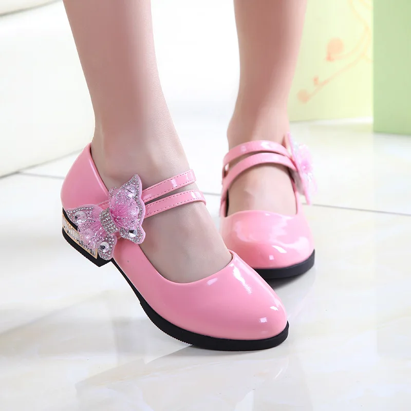 Kids Leather Shoes Student Spring Autumn New Bowknot Girls Princess Shoes Fashion Wedding Party Children's Shoes E396