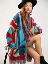 Suéter Floral difuso para mujer, cárdigan holgado con cinturón, abrigos acogedores de lana cálida, cachemir, colorido ChicSoft bohemio Kimono de punto, Invierno