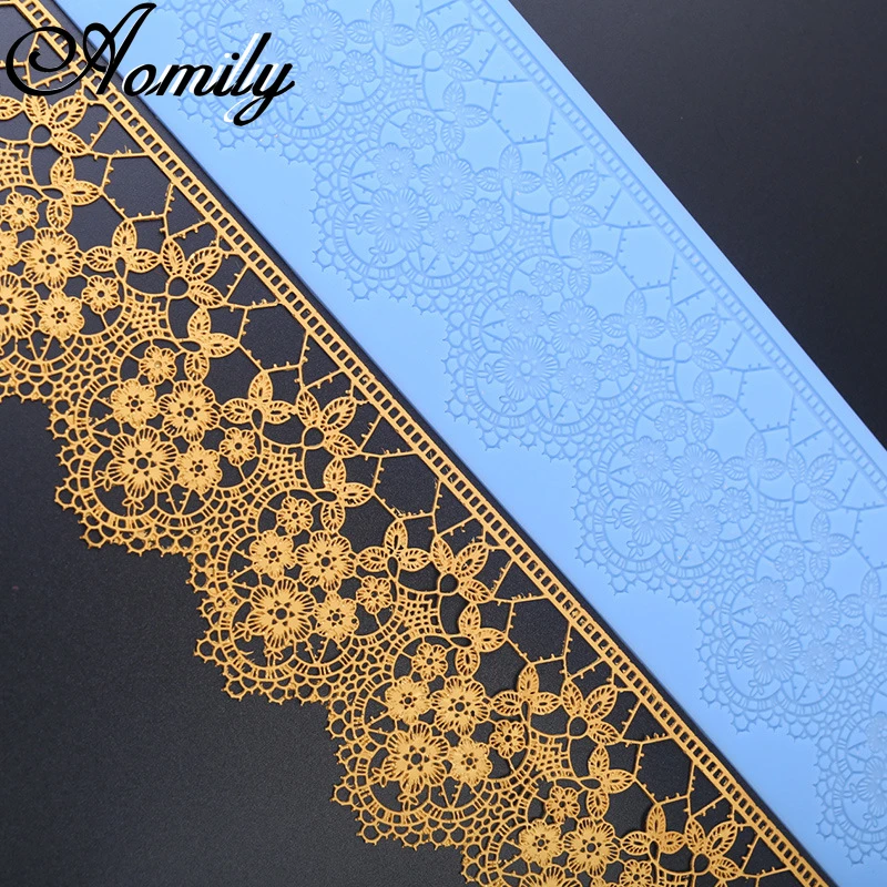 Aomily Lace Flower Wedding Cake Silicone Beautiful Flower Lace Fondant Mold Mousse Sugar Craft Icing Mat Pastry Tool 40x10cm