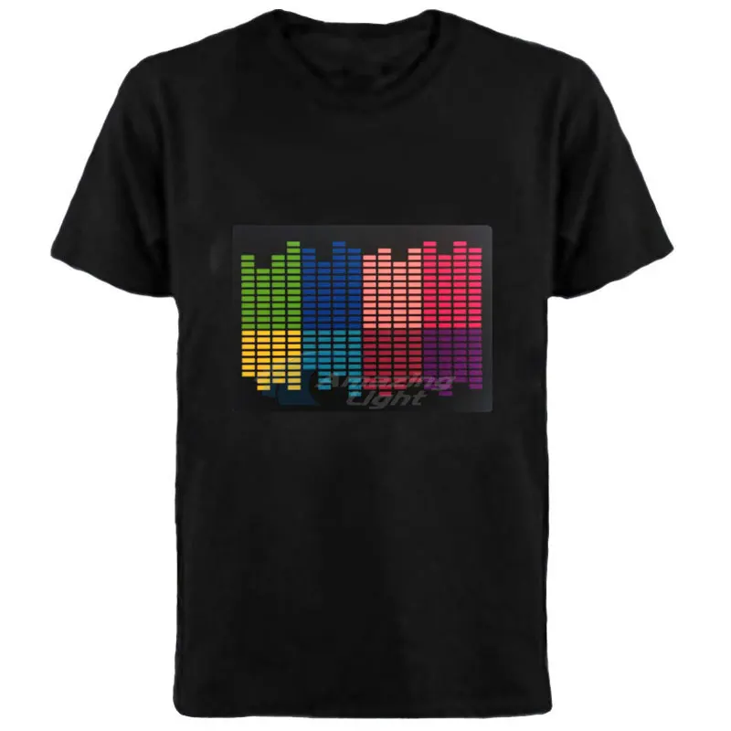 2023 Hot Sale Customzied El T-shirt Sound Activated Flashing Light T Shirt Light Up Down Music Party Suit Clothes Luminous Led