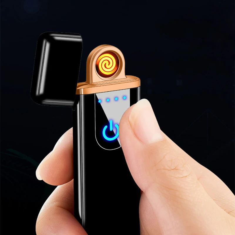 

Ultra Thin Mini Metal Lighters USB Electric Lighter Finger Touch Printing Fire Smoking Accessories Windproof Men Gift