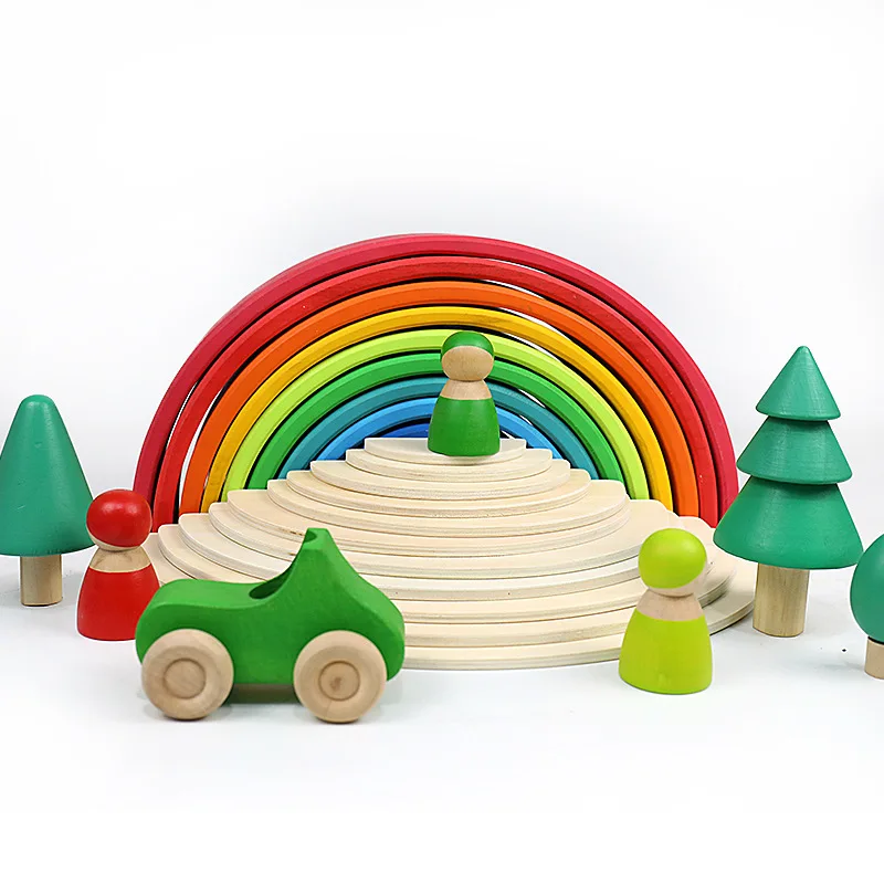 12 pezzi di grandi dimensioni arcobaleno di costruzione di blocchi di colore blocchi di costruzione in legno 3-6-8 anni di età dei bambini giocattolo regalo di compleanno