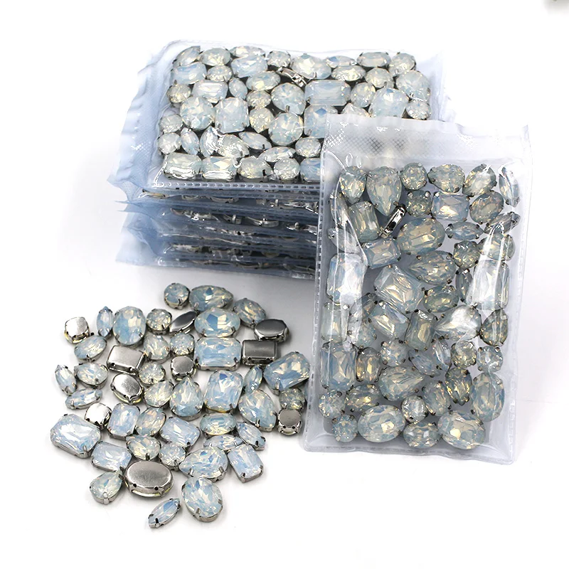 New Wholesale 5 bags mixed shape White rhinestones Resin silver base sew on rhinestones for Clothing accessories