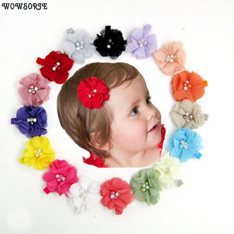 Baby hair solid Chiffon Flower clips Newborn baby Mini Hair Clips Hair Accessories Kids Hair Barrettes girls clips 2pcs/lot