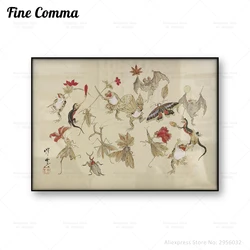 Vintage Japanese Art Poster Dancing Frog Forest Animal Painting Kawanabe Kyosai Canvas Print Woodblock Woodland Wall Art Decor