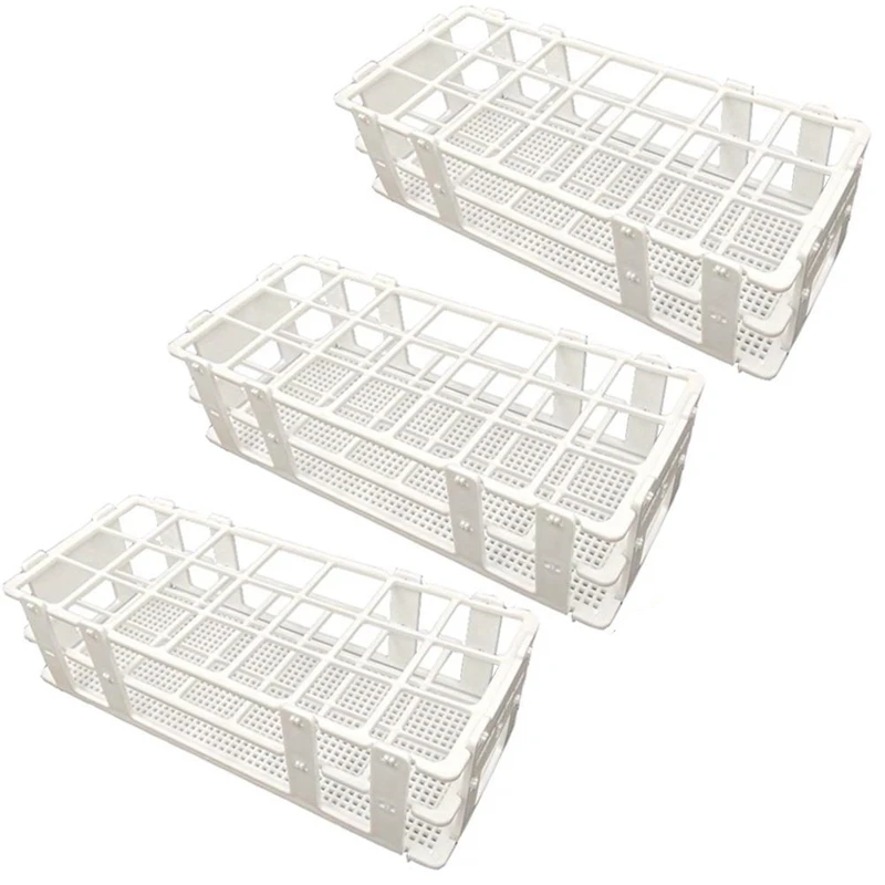 3 Packs Plastic Test Tube Rack, 21 Holes Lab Test Tube Rack Holder for 30mm Test Tubes, White, Detachable (21 Holes)