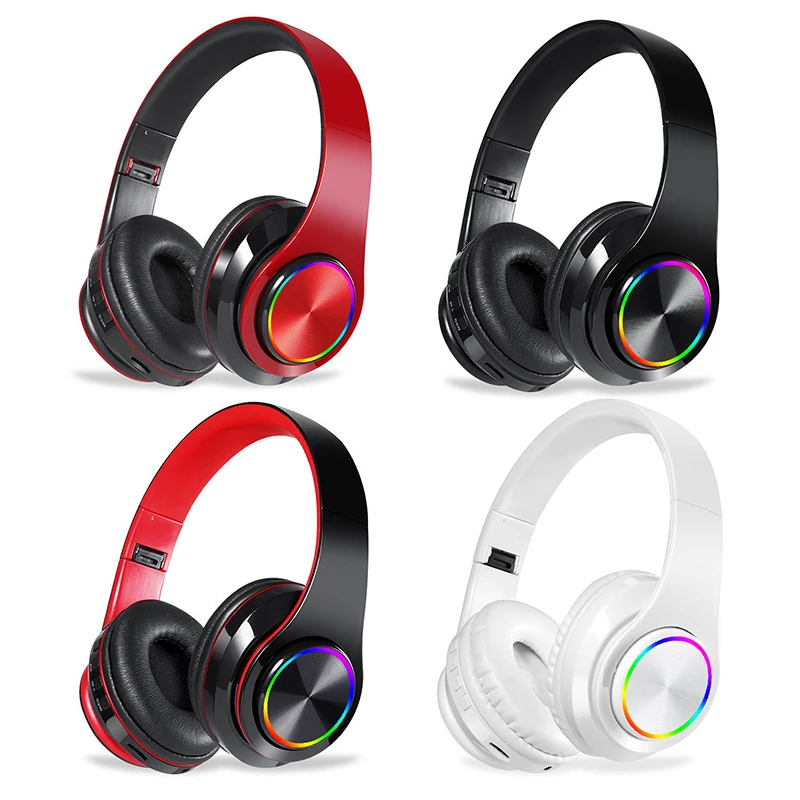 

B39 Bluetooth 5.0 Headphones Colourful Folding Headset 9D Stereo Noise Cancelling Ear-hook Seven-Color LED Light Headphones