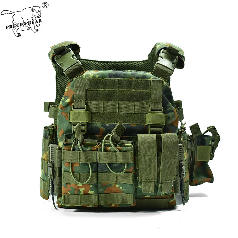 PHECDA GEAR 1000D durable nylon MOLLE system quick release combat vest flecktarn camouflage military tactical plate carrier vest