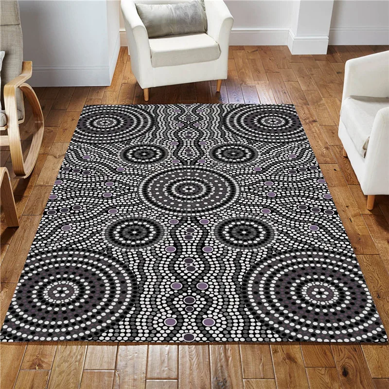 

Aboriginal Grey Circle Dots Australia Indigenous Painting Art Rug Non-slip Mat Dining Room Living Room Soft Bedroom Carpet