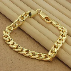 Classic 925 Sterling Silver Hand 6MM Sideways 24K Gold Bracelet For Men & Women Party Charm Jewelry Gift