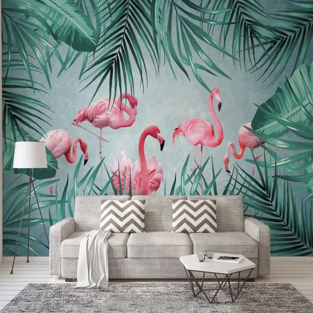 Milofi custom photo wallpaper 3D Nordic modern hand-painted tropical plants flamingo background wall decoration mural wallpaper