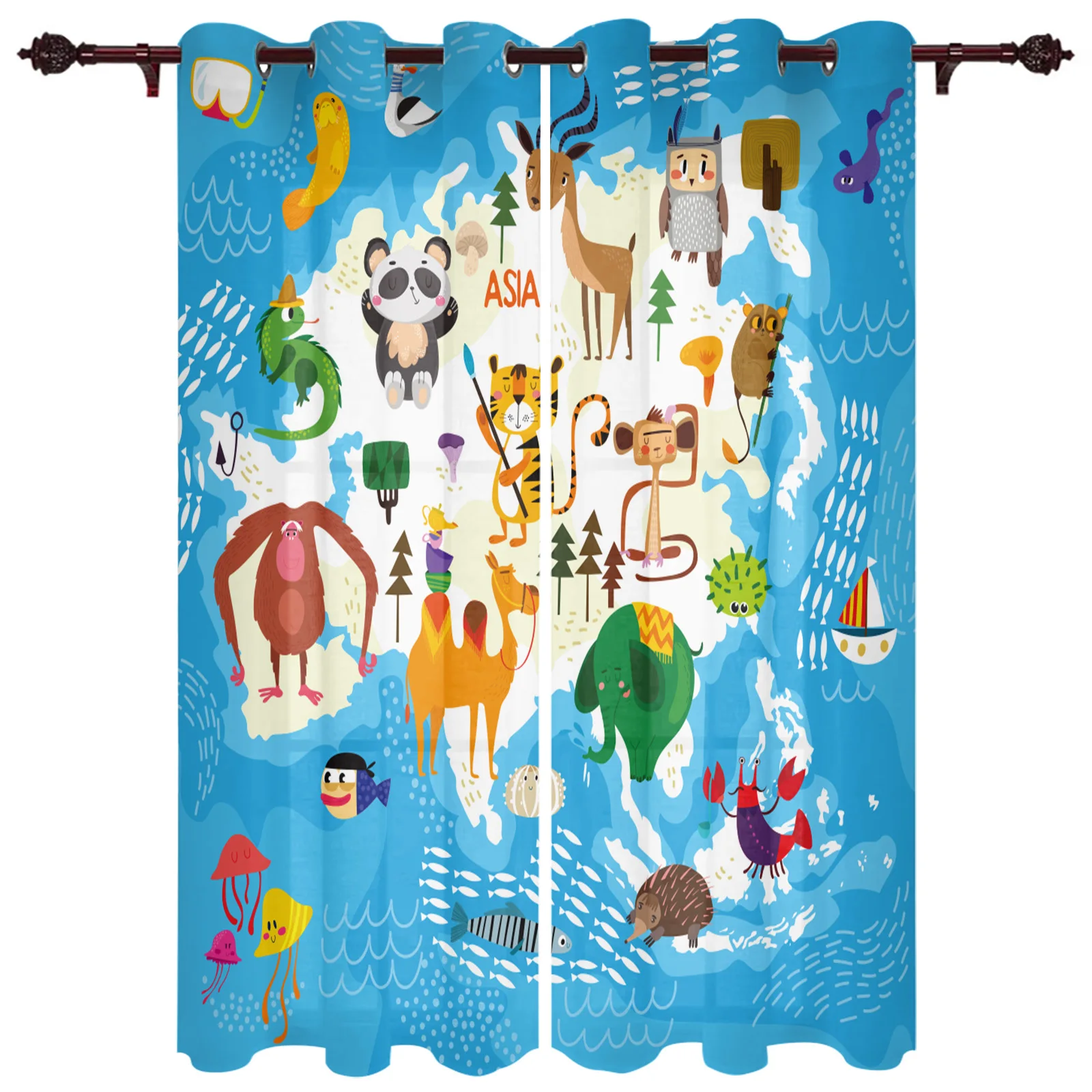 Island Animal Cartoon Cute Valance Curtains For Living Room Study Youth Bedroom Kitchen Outdoor Windows Custom Cotton Linen