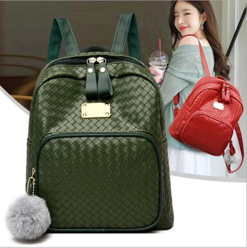 Wholesale New Women Fashion Diamond Weave Backpack Large Capacity School Bag Female Casual Travel Double Zipper Shoulder Bags