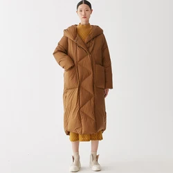 Casaco feminino com capuz comprido, Parkas de algodão grosso, Roupa quente, marca de moda feminina, casaco de inverno casual, Listagem do Novo, 2023