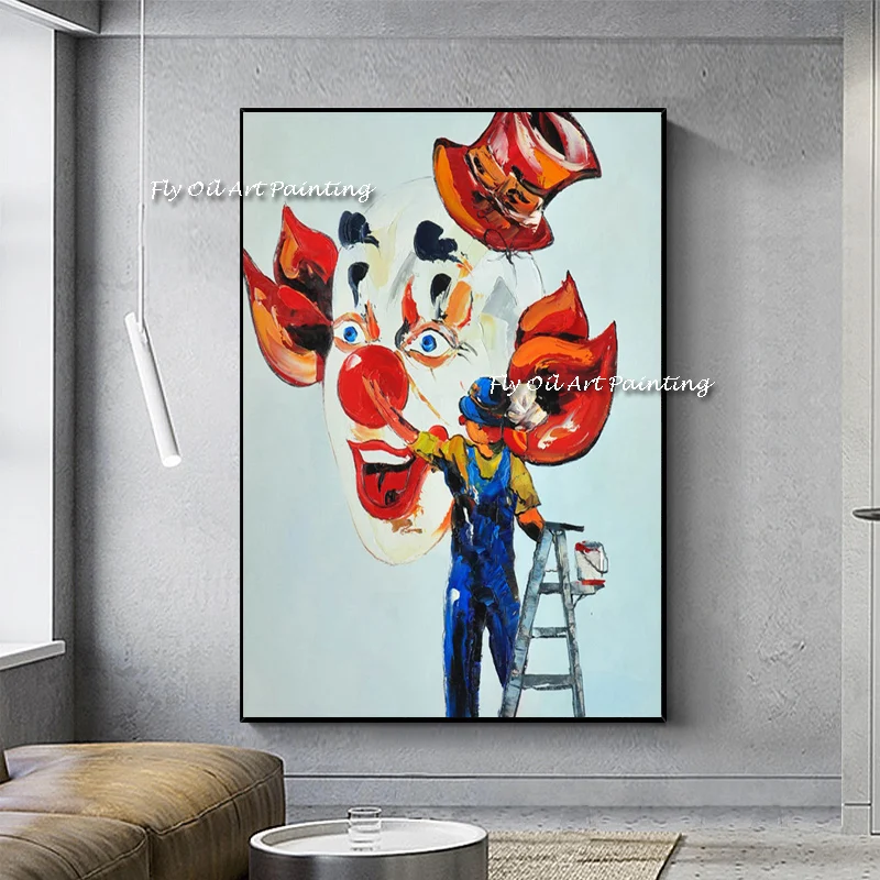 

colorful red Joker Man Painting Abstract Oil Painting 100% Hand painted Modern canvas wall painting art home as Christmas Gift