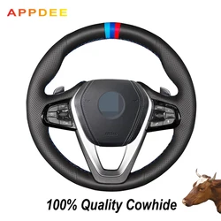 APPDEE Black Genuine Leather Car Steering Wheel Cover for BMW G30 530i 540i 520d 530e 2016-2018 G32 GT 630i 630d 2017-2018