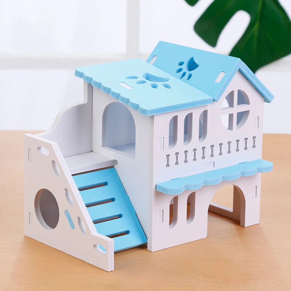 Wooden Hamster Animal Hideout House Double-storey Pet Hut Play Toy Guinea Pig Accessories Nest Cages Accessori