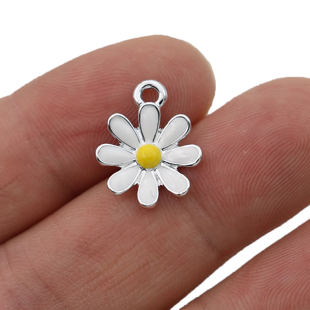10Pcs Enamel Silver Plated Blue Flower Charm Pendant Jewelry Making Bracelet Necklace DIY Earrings Accessories - Image 5