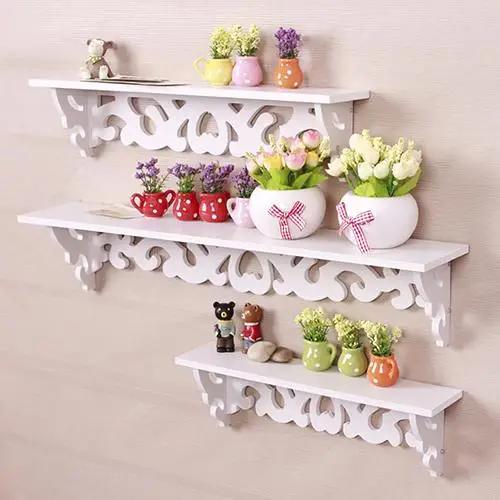 New 1Pc Carved Hollow Wood Wall Hanging Rack Shelf Shelve Holder Home Decor Photo Frame Display Storage Holder Sundries Shelves