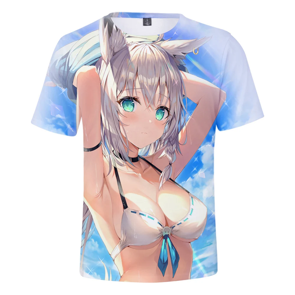 HOLOLIVE VTuber Shirakami Fubuki 3D Harajuku Womens summer Tshirt 3D Short Sleeve Tops T-Shirt Lovely Kawaii Retro Innovation