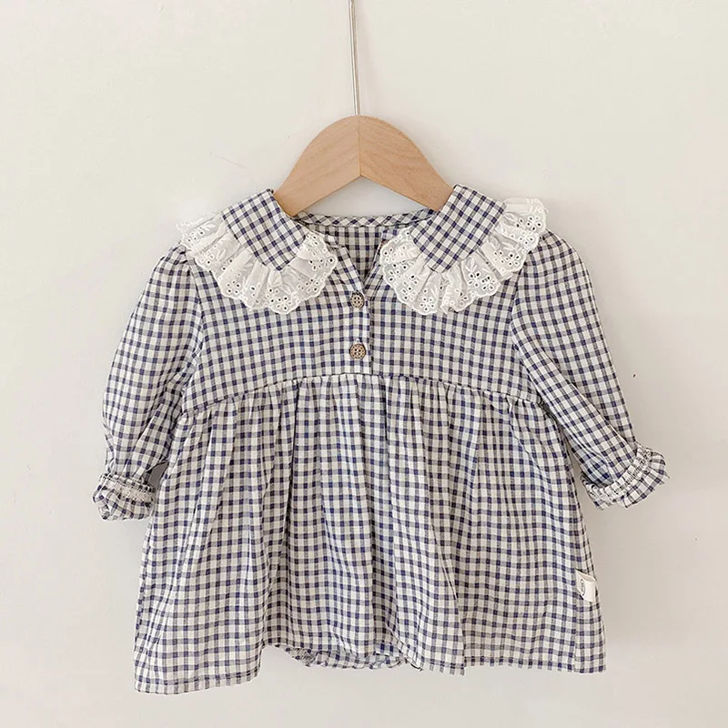 MILANCEL Girls Clothes Peter Pan Collar Long Sleeve Plaid Baby Bodysuit