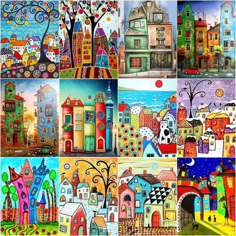 

GATYZTORY 60x75cm Frame Painting By Numbers Kits For Adults Home Decoration Handmade Colorful House Landscape Oil Art Picture