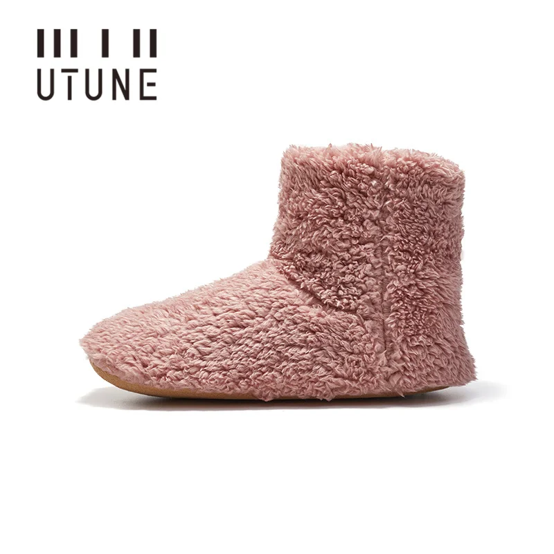 UTUNE High-top Mute Winter Women Slippers Indoor Fluffy Warm Men\'s Boots Anti-slip For Wooden Floor Silent Home Shoes Suede Sole