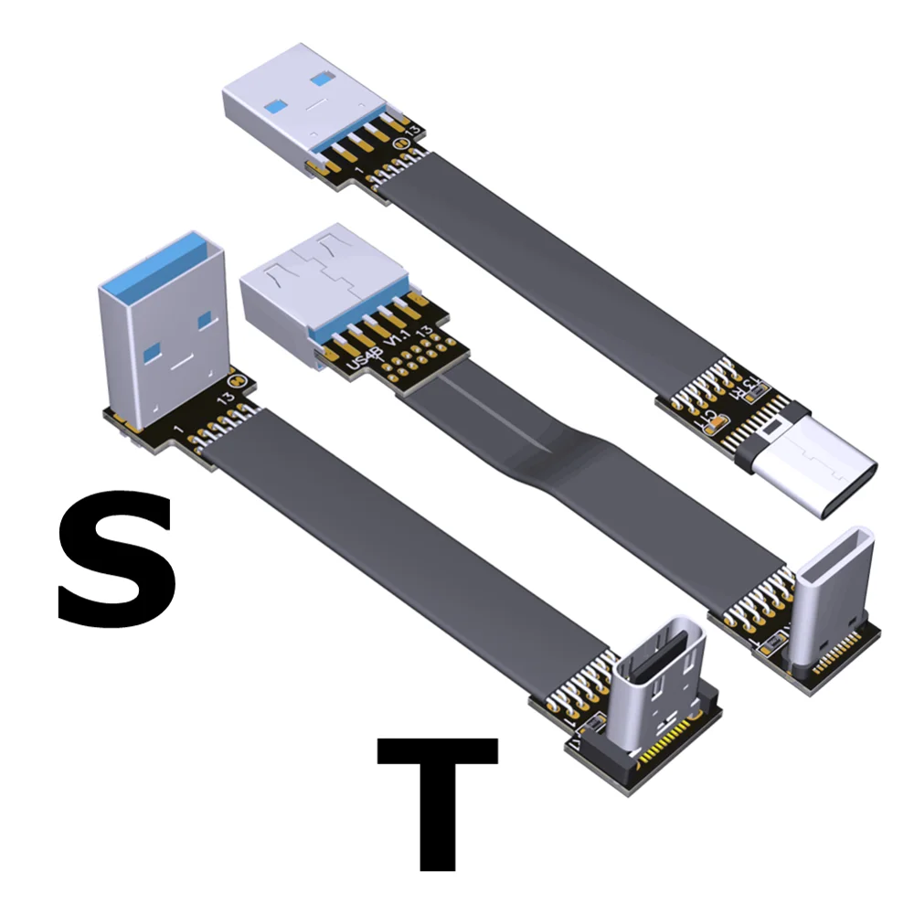 USB 3.0 Type A to USB 3.1 Type C Male Female Flat cable Up/Down Angle USB C to A FPC FPV extension Cable Cord adapter 5cm - 3m