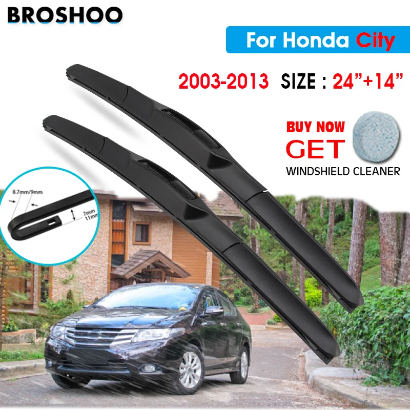 

Car Wiper Blade For Honda City 24"+14" 2003-2013 Auto Windscreen Windshield Wipers Blades Window Wash Fit U Hook Arms