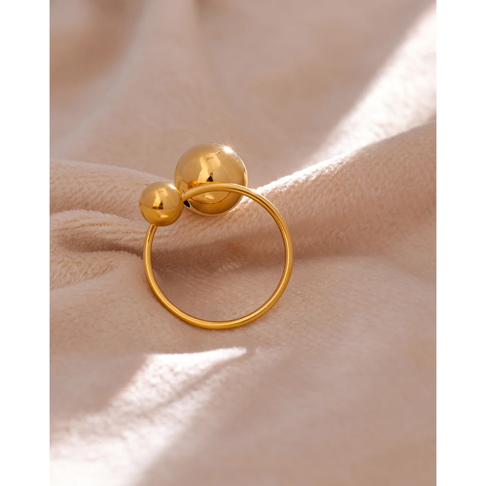 Yhpup Stainless Steel Ball Adjustable Ring Statement Golden Metal Trendy Finger Ring Jewelry bague acier inoxydable New Gift