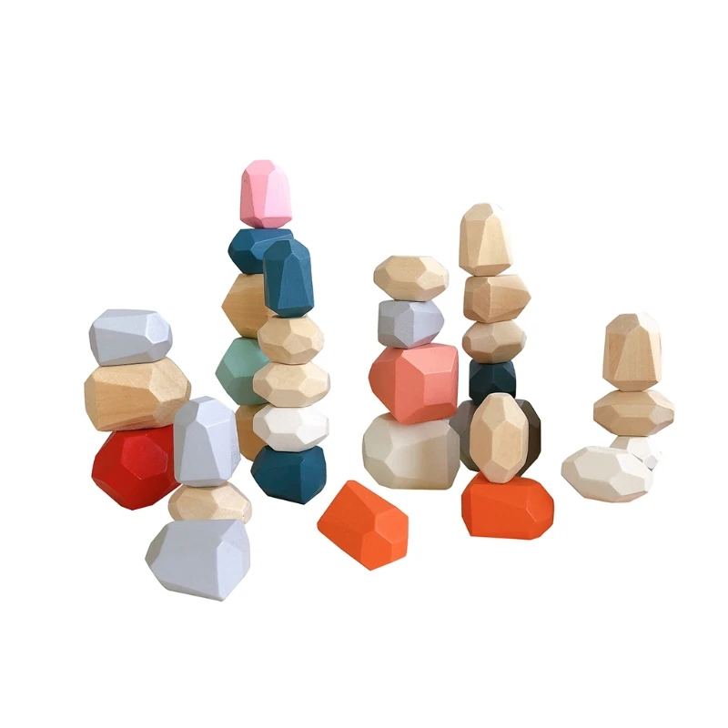 5-32pcs Wooden Sorting Stacking Balancing Stone Rocks Educational Learning Montessori Toys Building Blocks