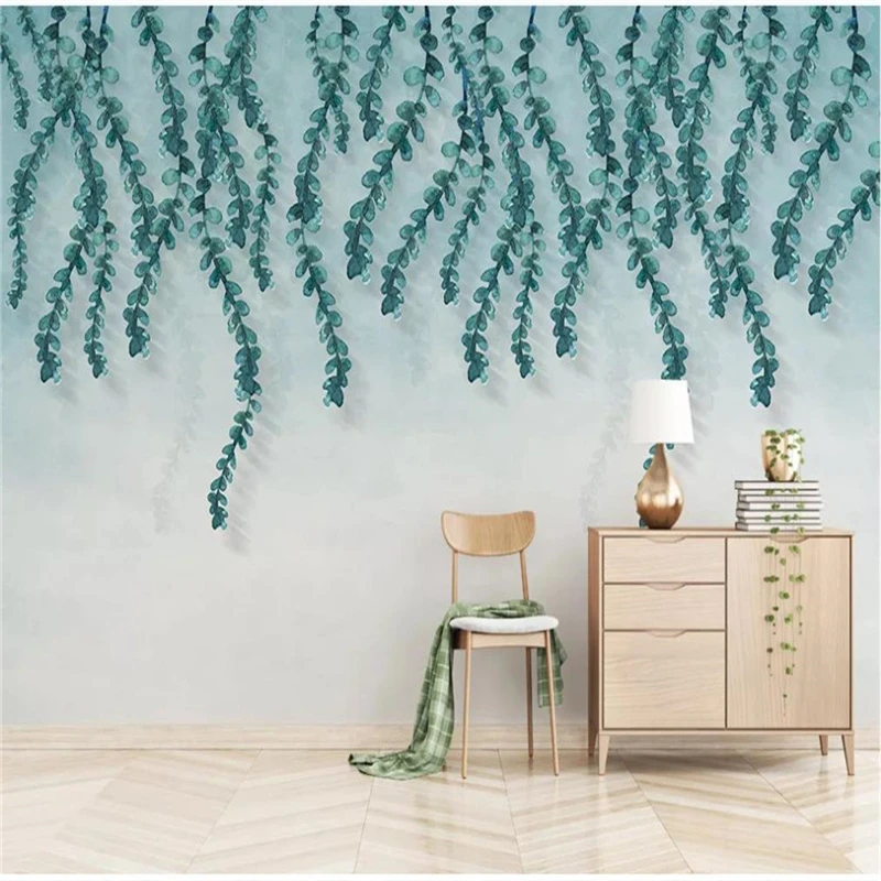 Custom Mural Wallpaper Fresh Green Leaves Watercolor Style Background Wall Painting