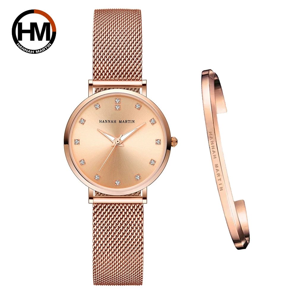 Japan MIYOTA 2035 Quartz Movement Ladies Bracelet Watches Stainless Steel Mesh Strap Rose Gold Waterproof Watches For Women