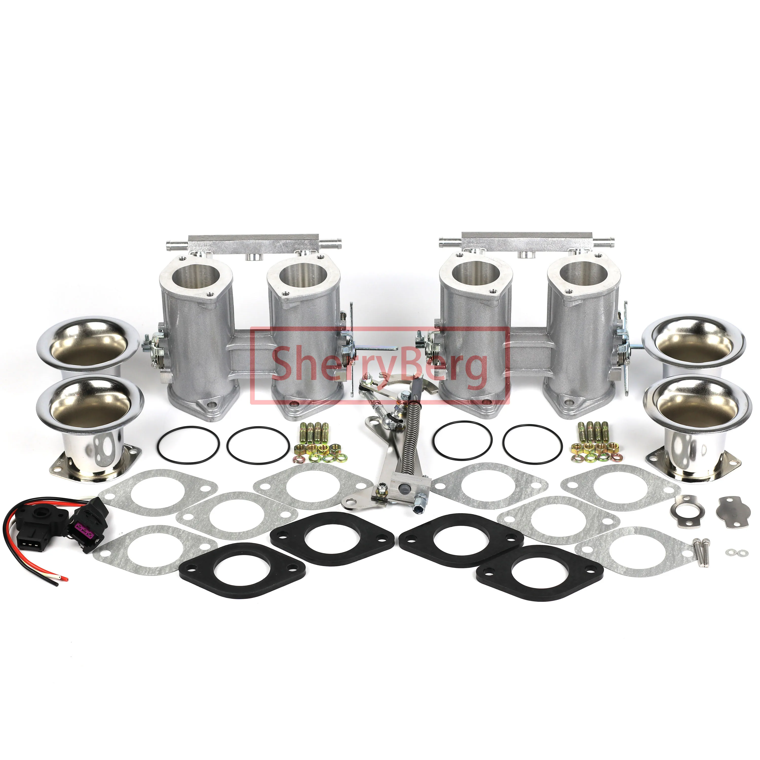 SherryBerg 45Dcoe 45 Dcoe 45mm EMPI Twin 45mm Throttle Bodies+ Linkage+TPS + Air Horns for Weber/Dellorto/Solex DCOE/DHLA Carb