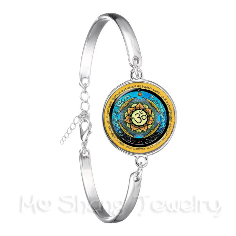 New Bracelet Of Mandala Art Picture Glass Cabochon Silver Plated Chain Bangle Sacred Geometry Yoga Om Fashion Jewelry Gift